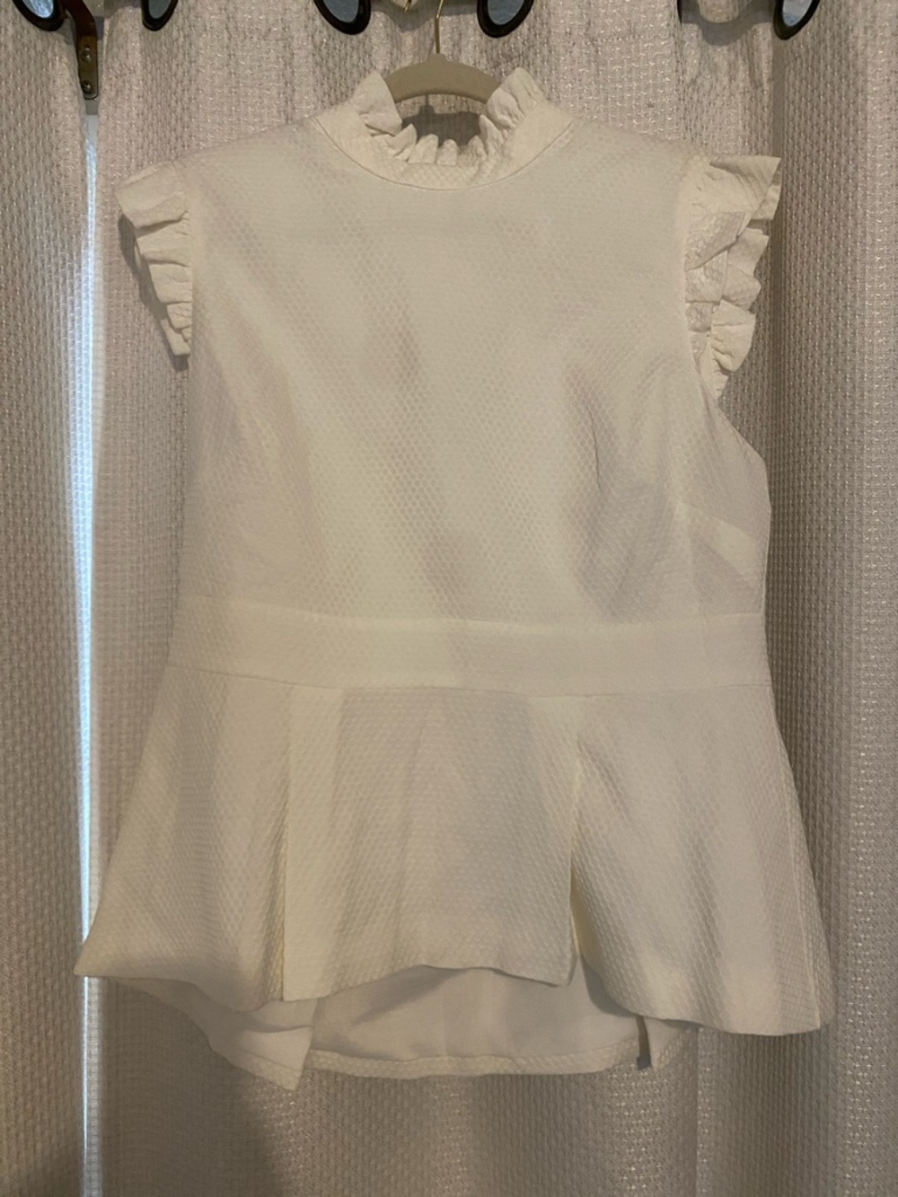 Ted Baker White Textured Ruffle Neck Top